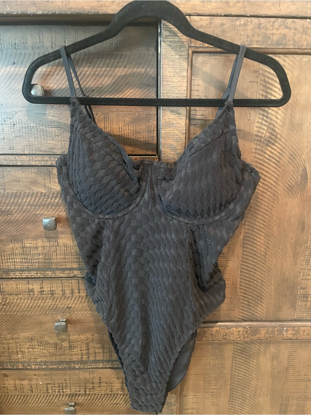 Good American Black Textured One-Piece Swimsuit